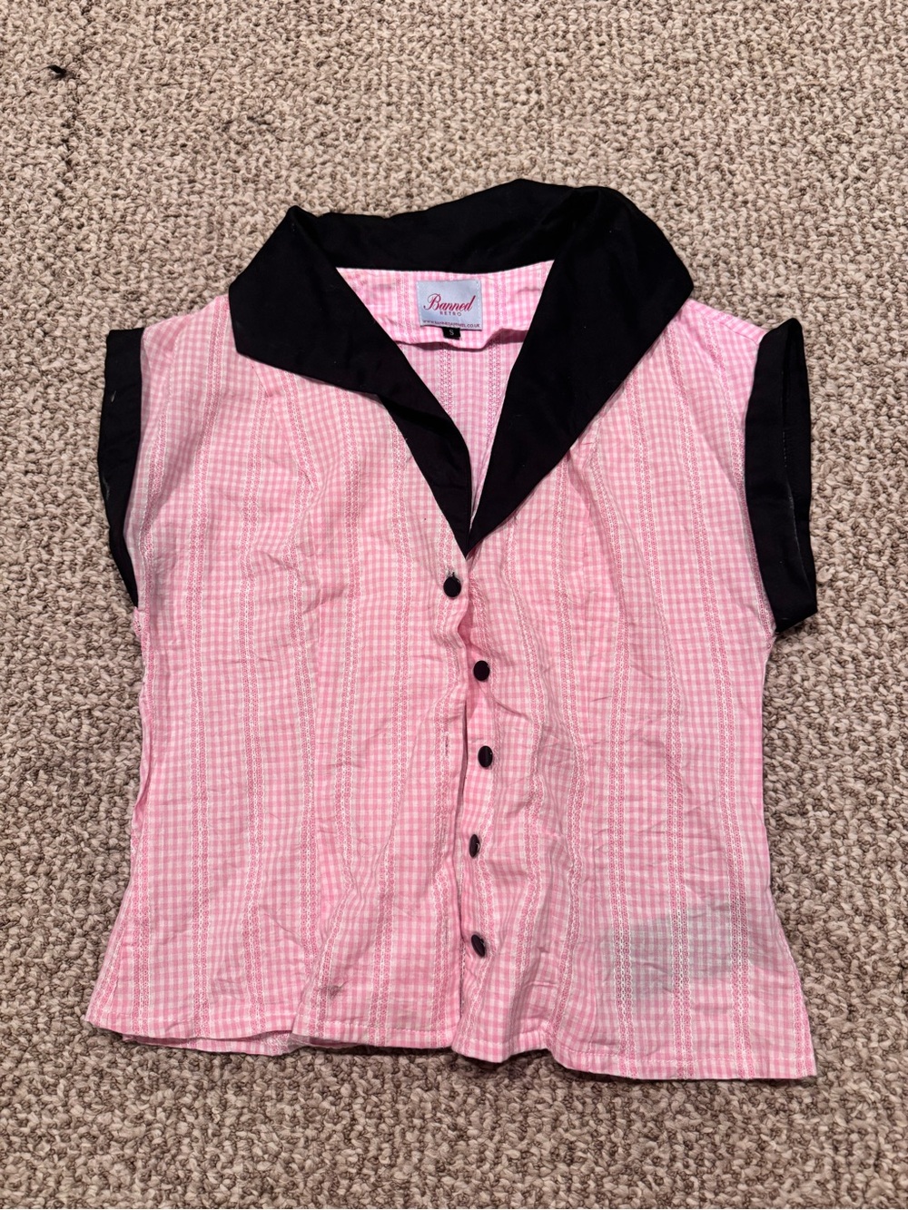 Vintage 50s Dead Stock Pink and Black Gingham Blouse
